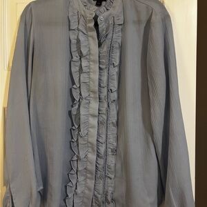 Ann Taylor Soft Blue Ruffle Collar Blouse